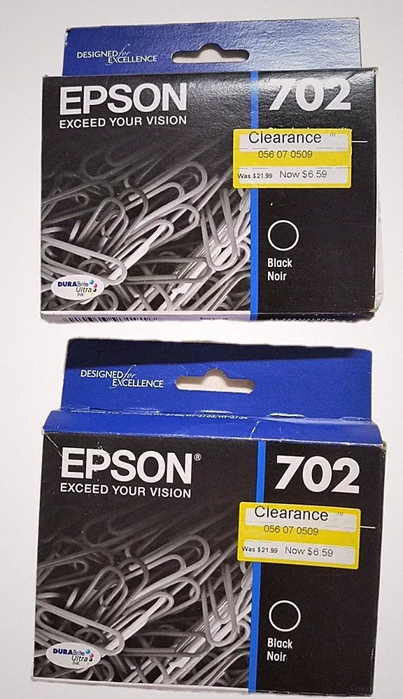 2 Pack - Epson 702 Black Ink Cartridge T702120 PC Inkjet Printer EXP 8/2027 New