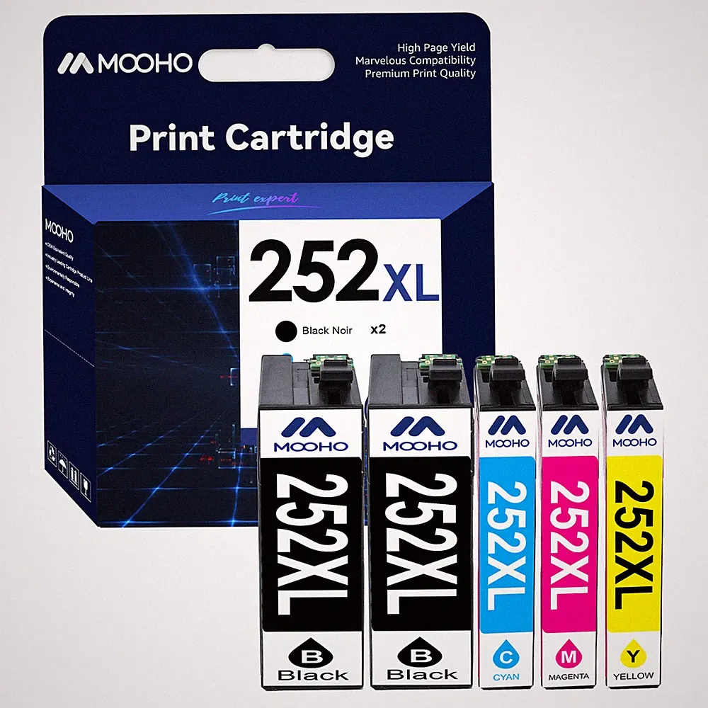 252XL Ink Cartridge for Epson 252 Ink work with WF-3620 WF-3640 WF-7110 (5 Pack)