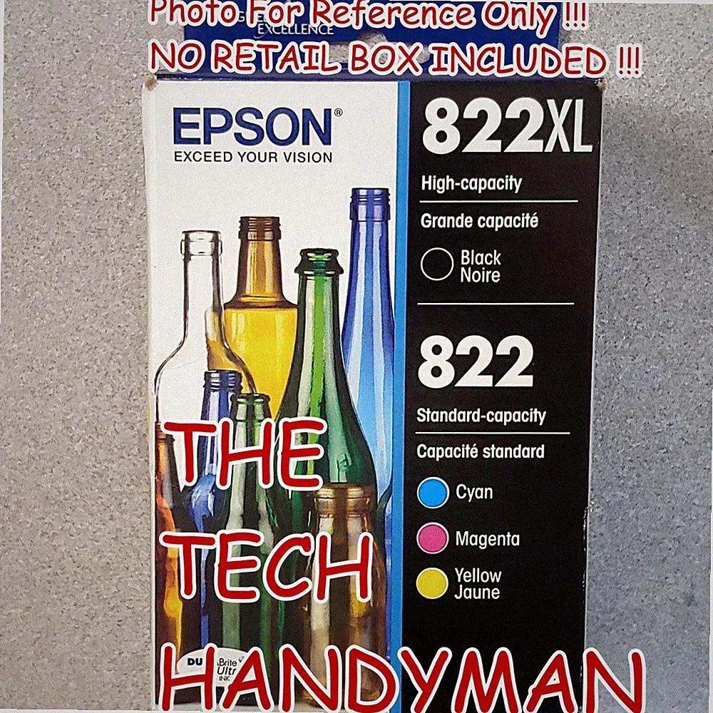 4-PACK EPSON GENUINE 822XL BLACK & 822 COLOR INK (NO RETAIL BOX) WF-4833