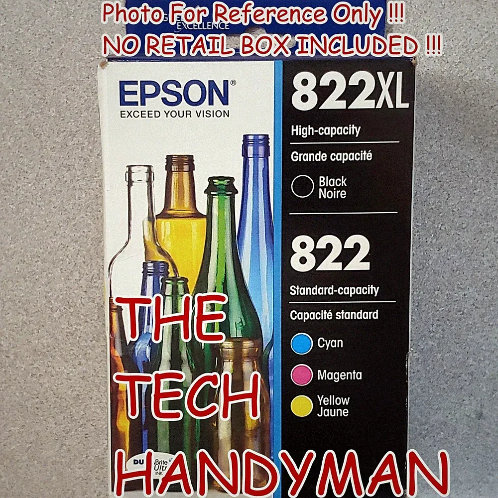 4-PACK EPSON GENUINE 822XL BLACK & 822 COLOR INK (NO RETAIL BOX) WF-4834