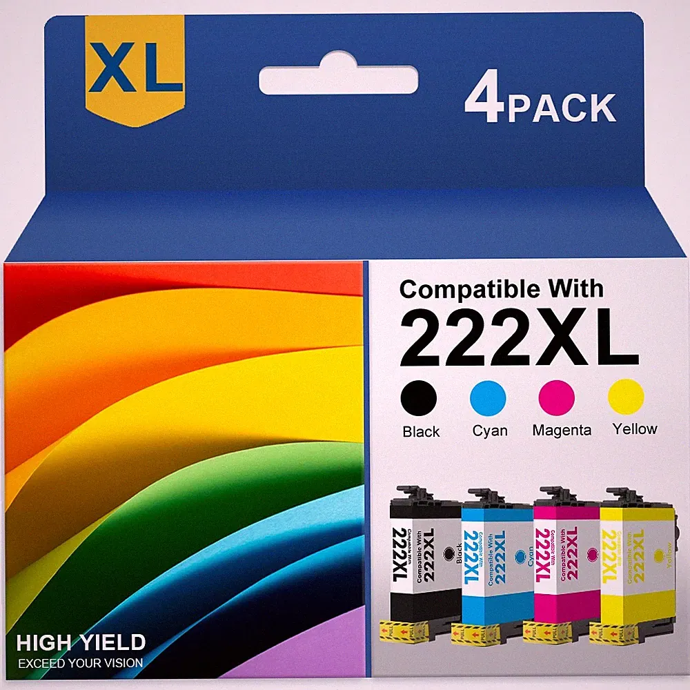 4 Pack T222 222XL Replacement Ink Cartridges for Epson XP-5200 WF-2960 Printer