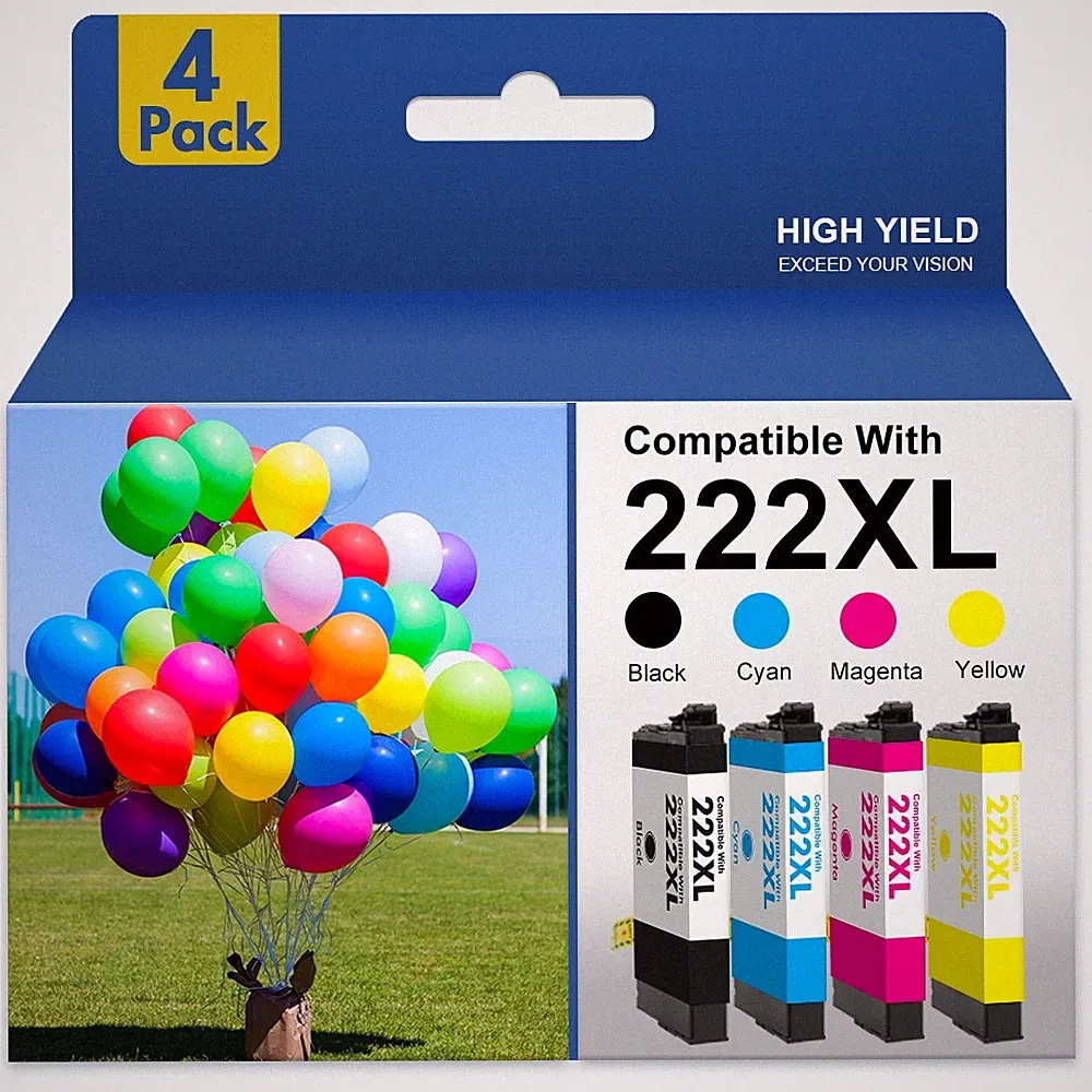 4 Pack T222XL 222XL Replacement Ink Cartridges for Epson WF-2960 XP-5200 Printer