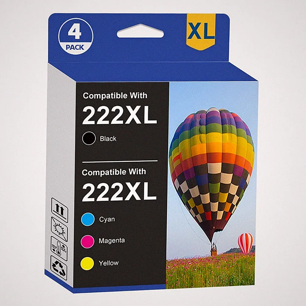 4 PK T222XL 222XL Replacement Ink Cartridges for Epson WF-2960 XP-5200 Printer
