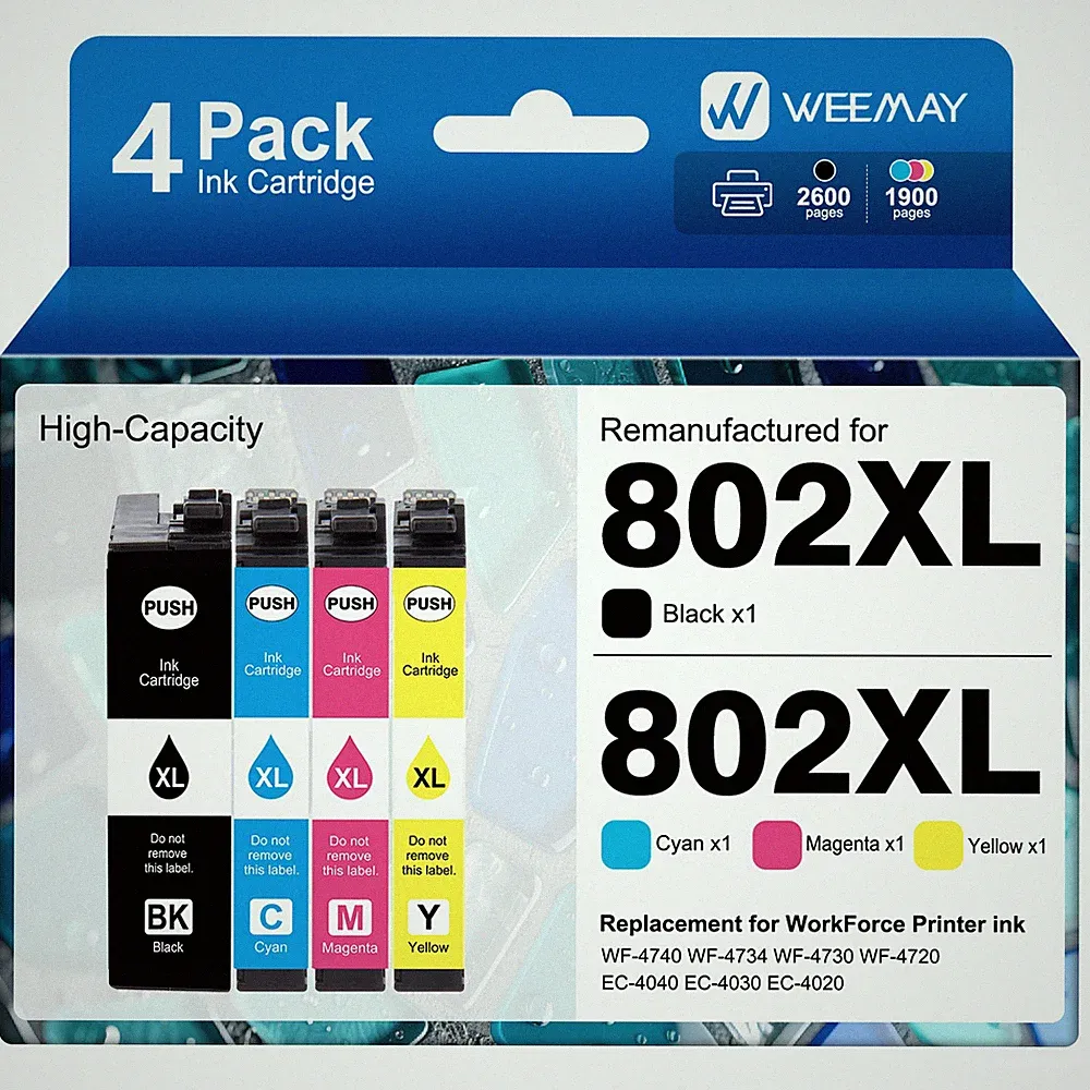 4PK 802XL Ink Cartridges For Epson WorkForce Pro WF-4720 WF-4730 WF-4734 WF-4740