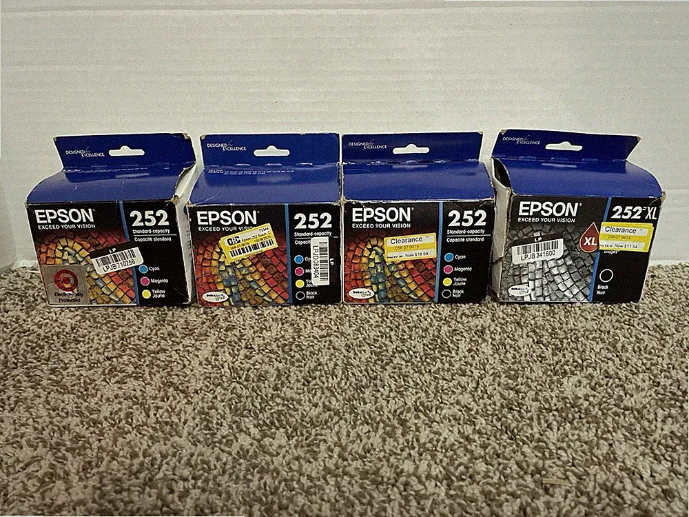 4x Genuine Epson 252/252XL Printer Ink Black Cyan Magenta Yellow Exp 2023/27
