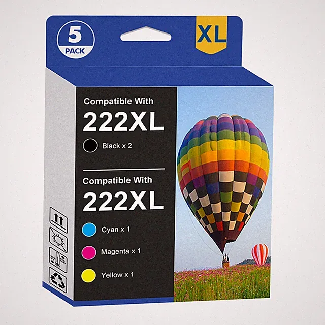5 Pack T222XL 222XL Replacement Ink Cartridge for Epson WF-2960 XP-5200 Printer