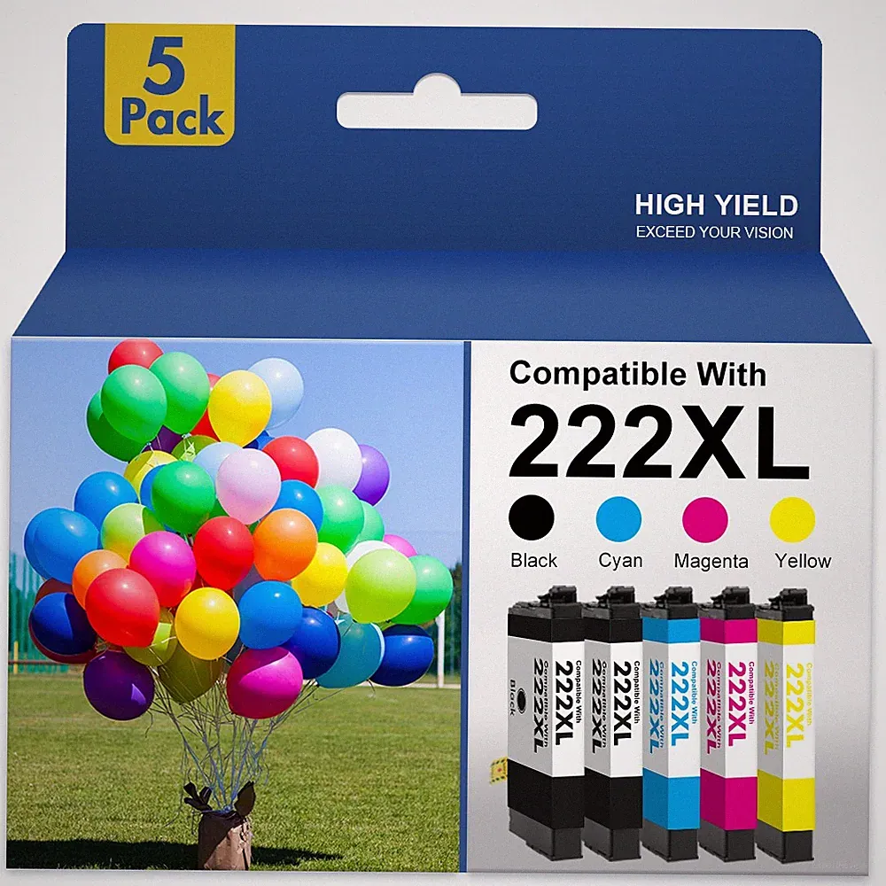 5Pack BCMY 222XL Replacement for Epson Ink Cartridge for WF-2960 XP-5200 Printer