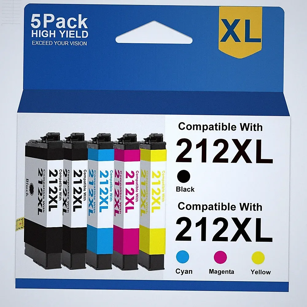 5PK 212XL Ink replacement for Epson 212 XL Workforce WF-2830 XP-4105 Printer
