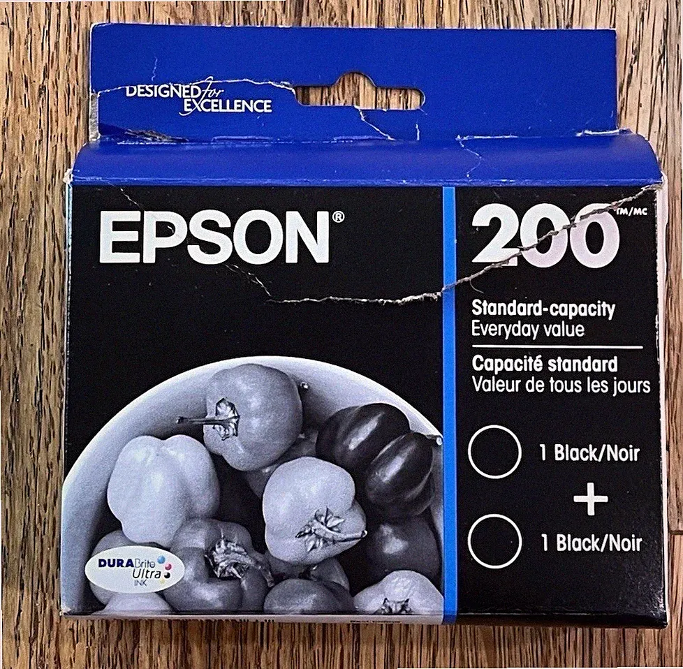 Epson 200 Black Ink Printer Cartridges 2 Pack Box Open Box Sealed Ink