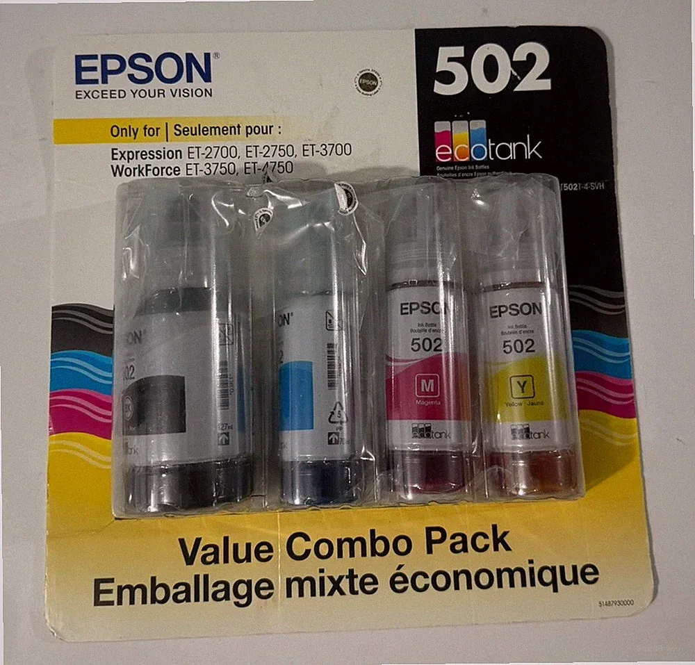 Epson 502 Ink Value Combo Pack for ECO-TANK Printers-OEM-4PK Exp 08/2022