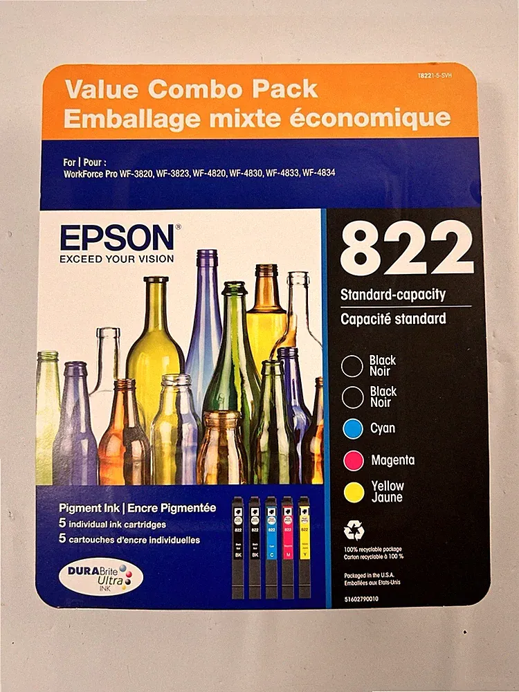 EPSON 822 INK CARTRIDGES T8221-5-SVH BLACK(X2) C/M/Y NEW SEALED Exp. 07/2028+