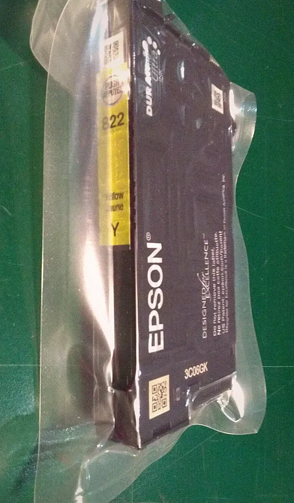 Epson 822 Yellow Ink OEM non-fading pigment ink for select Workforce printers