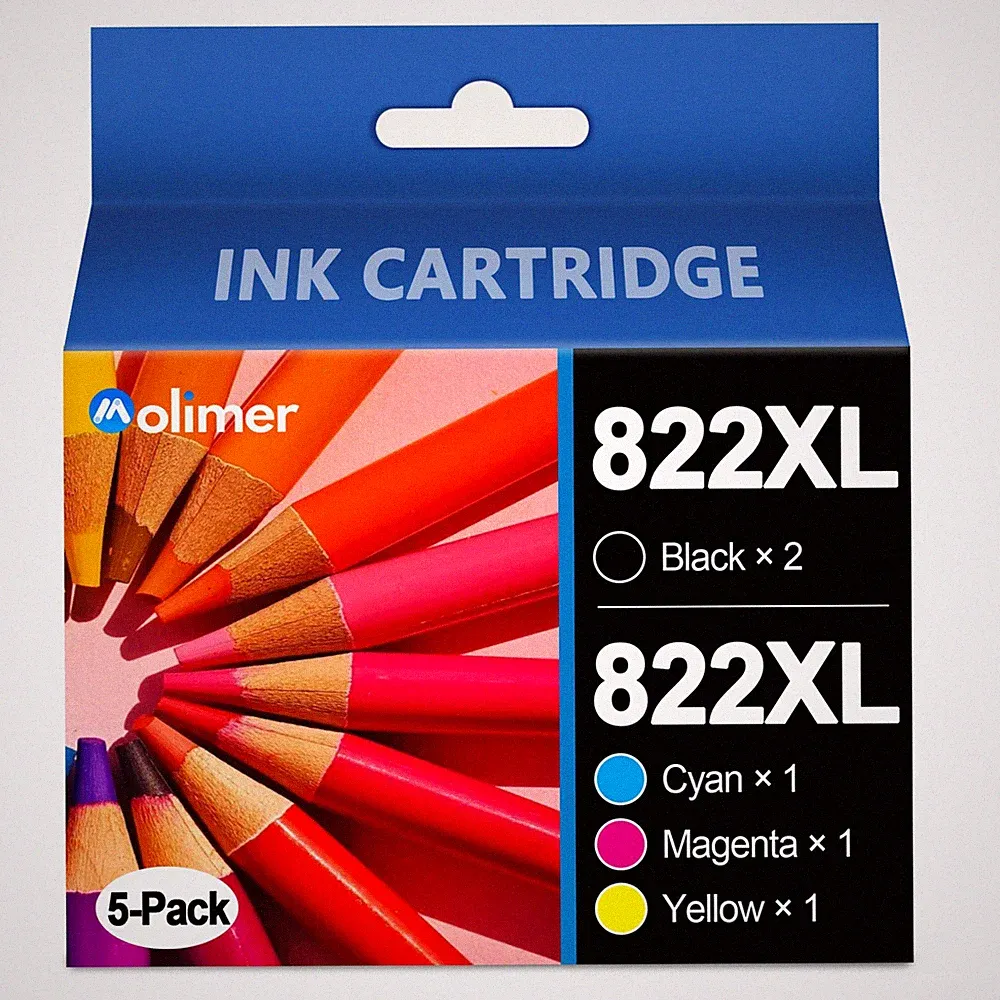 Replacement 822XL Ink Cartridges 5-Pack for Epson WF-3820, WF-4820, WF-4830