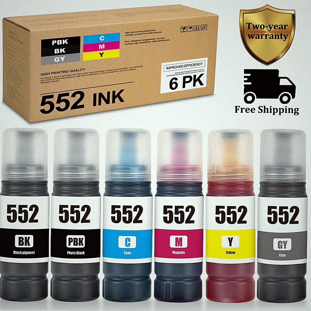 T552 6-Color Ink Set for Epson ET-8550/ET-8500 Printers (BK/PBK/C/M/Y/GY)